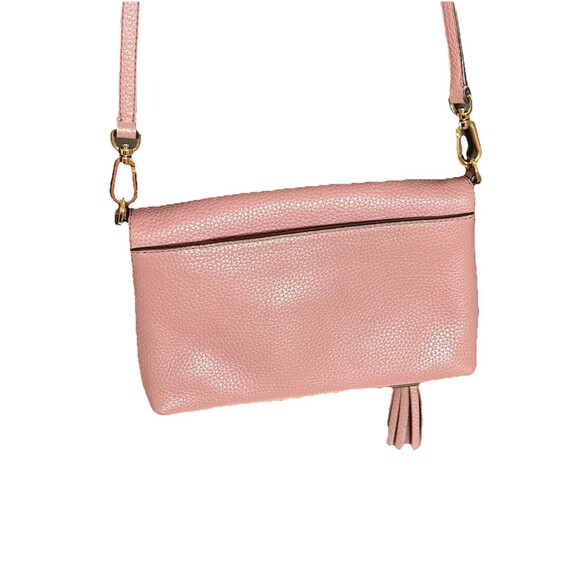 Tory Burch Thea Foldover Crossbody Pebbled Leather Pink Magnolia Bag Clutch - Picture 4 of 14